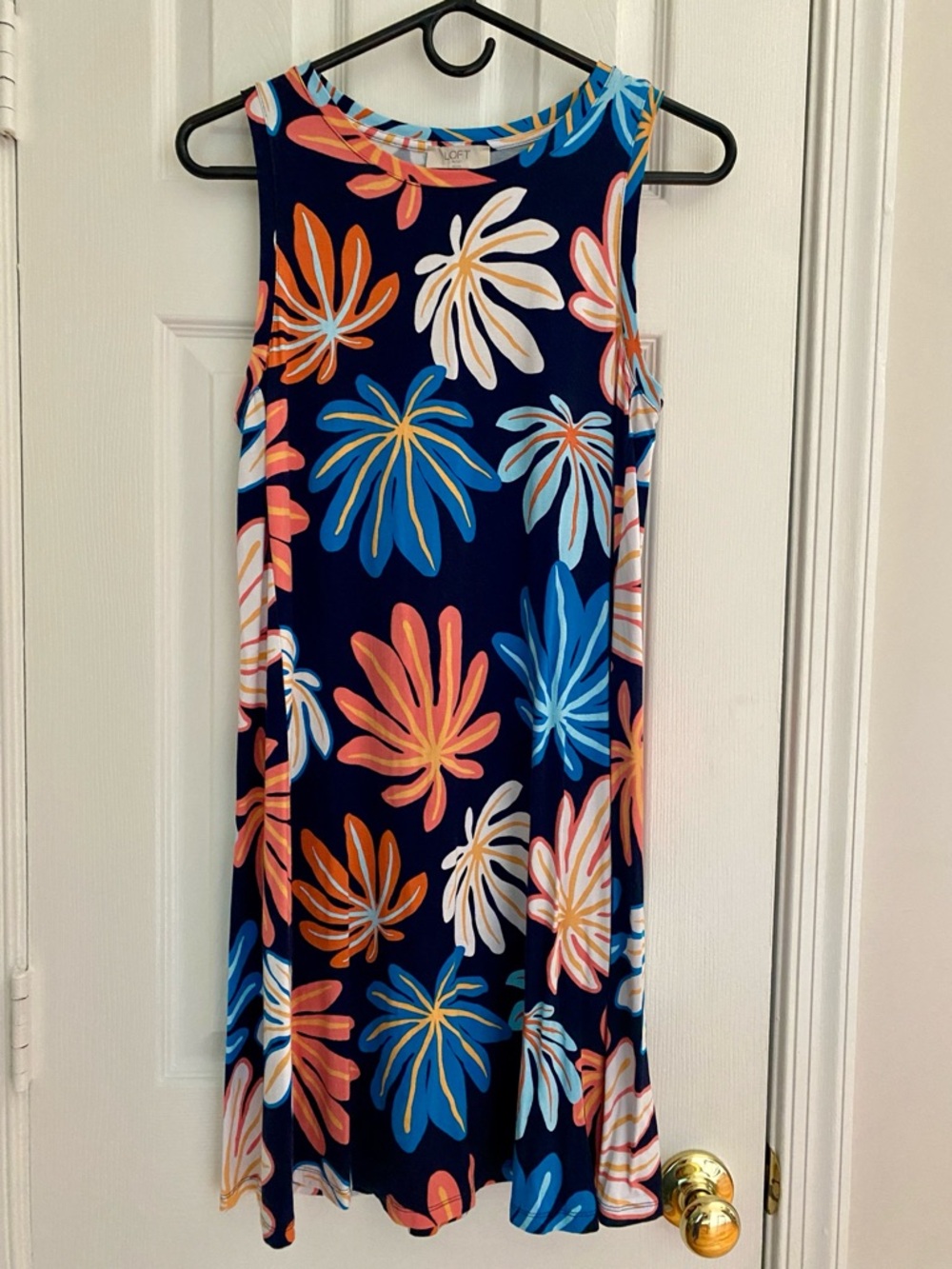 LOFT Women’s Petite Navy Floral Sleeveless Swing Dress